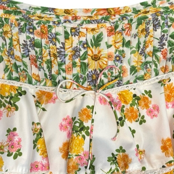 For Love & Lemons Rosalyn Miniskirt Green Yellow Pink Marigold Floral Size M - Picture 10 of 13